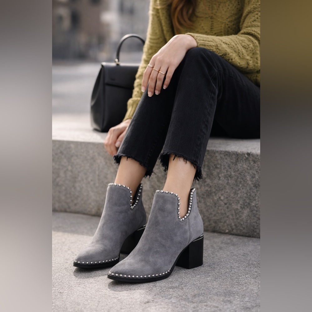 Alexander Wang Gabi Studded Suede Ankle Booties – Gray – Size 39 (US 8–8.5)